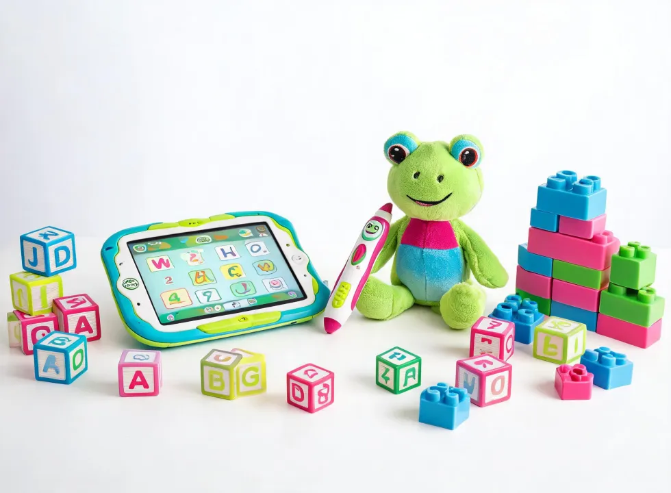 Leapfrog learning toy collections on bright product table