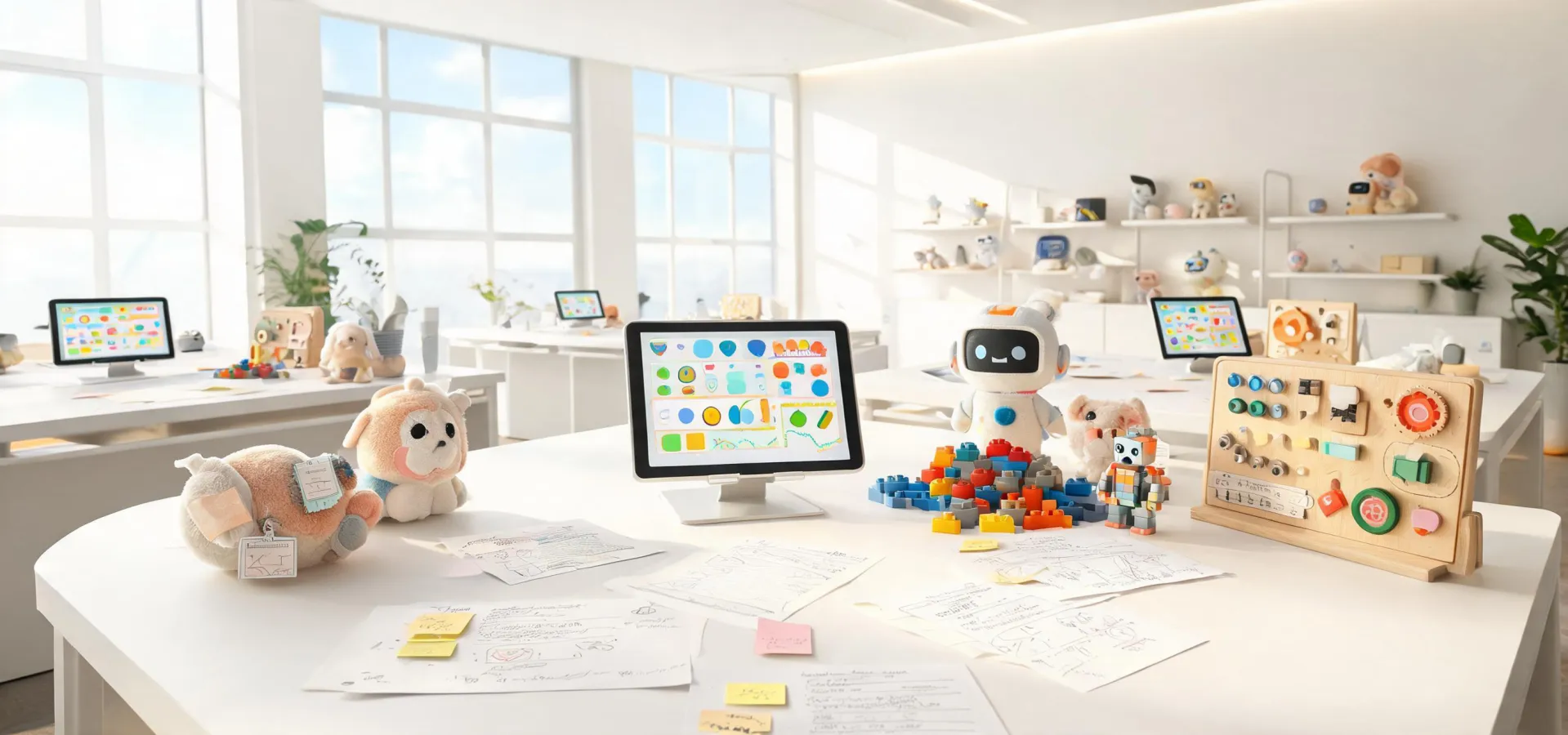 Leapfrog service planning wall with learning toy samples